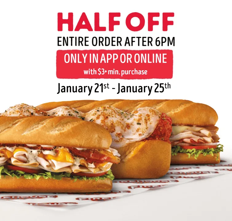 Enjoy half off your entire order at Firehouse Subs for five days