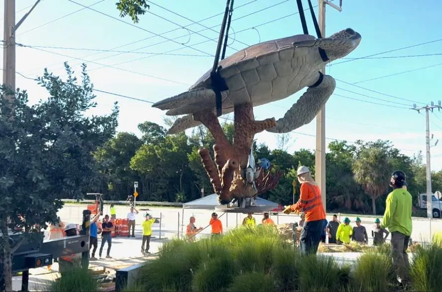 Wyland bronze turtle & reef sculpture on display in Dania Beach